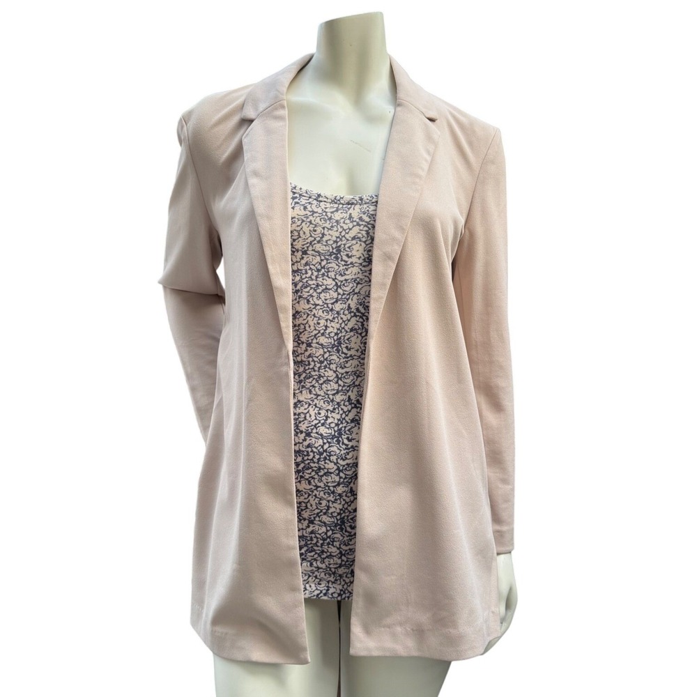 ONLY Tailoring Longline Blazer Womens M Open Front Neutral Pink Minimalist